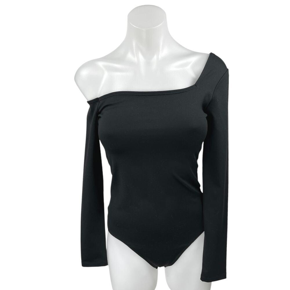 Abercrombie & Fitch Women's Black One Shoulder Long Sleeve Bodysuit Blouse Top S